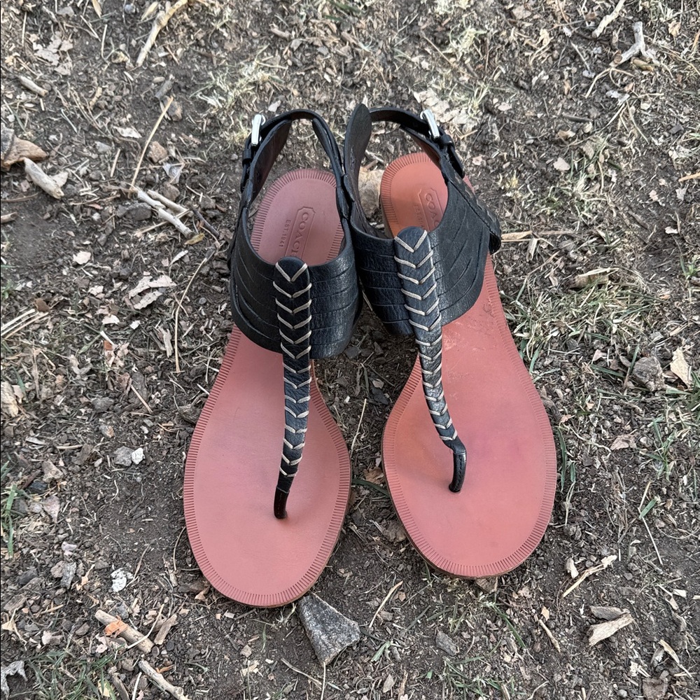Coach size 9B Black and Brown Women's Sandals woven gladiator